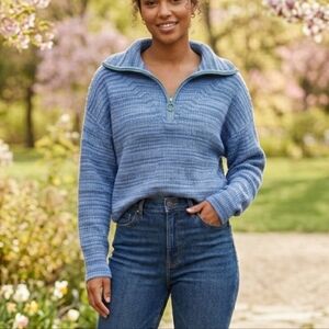 Aerie Quarter Zip Pullover Sweater Blue M